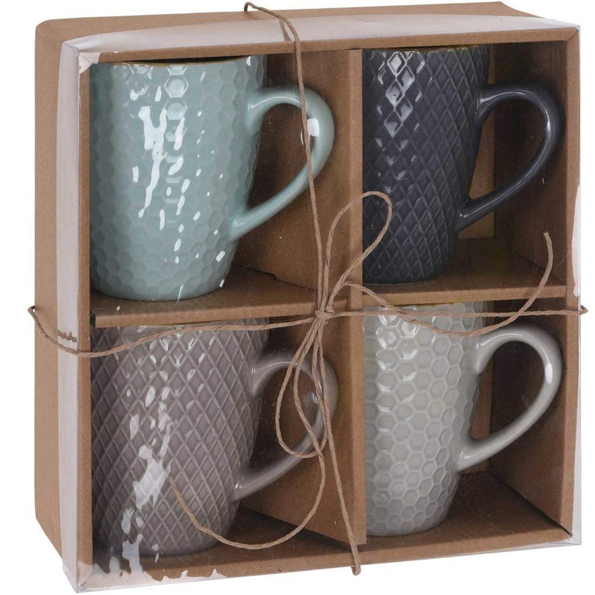 Set med kaffekoppar Excellent Houseware Stengods 300 ml Geometrisk